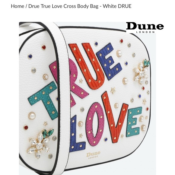 Dune London Handbags - NWOT DUNE LONDON White True Love Crossbody BAG Embellished Jewels New Adjustable